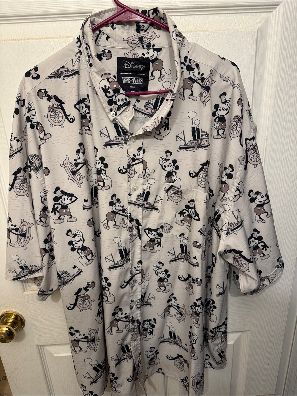 RSVLTS Disney Short-Sleeve Button-Down Shirt in Beige and Black